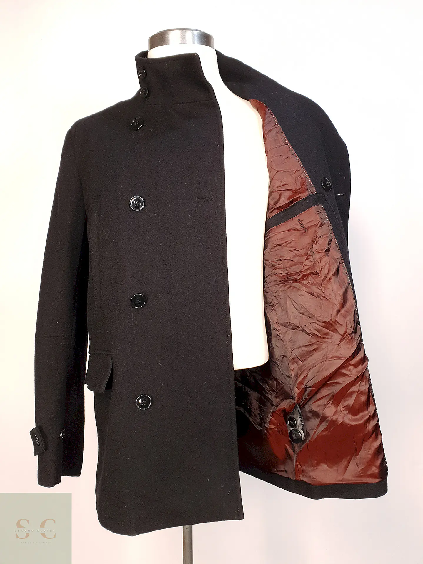 Abrigo Cruzado Negro H&M 70% Lana Talla M 10