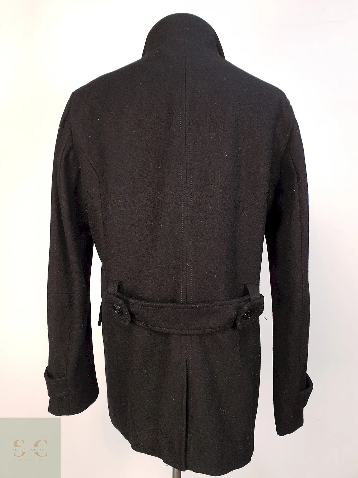 Abrigo Cruzado Negro H&M 70% Lana Talla M 12