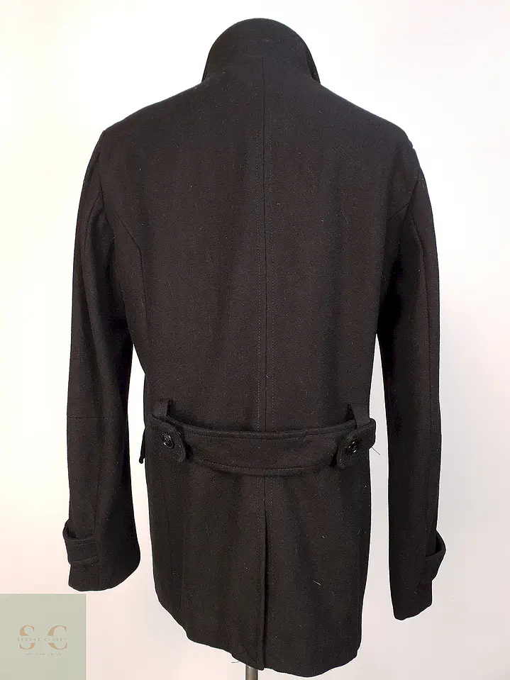 Abrigo Cruzado Negro H&M 70% Lana Talla M 12