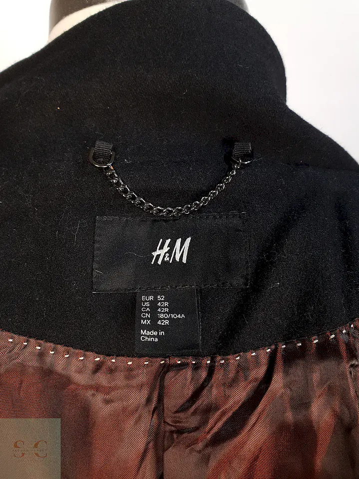 Abrigo Cruzado Negro H&M 70% Lana Talla M 13