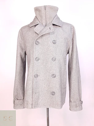 Abrigo Marinero Gris H&M Lana Talla XL