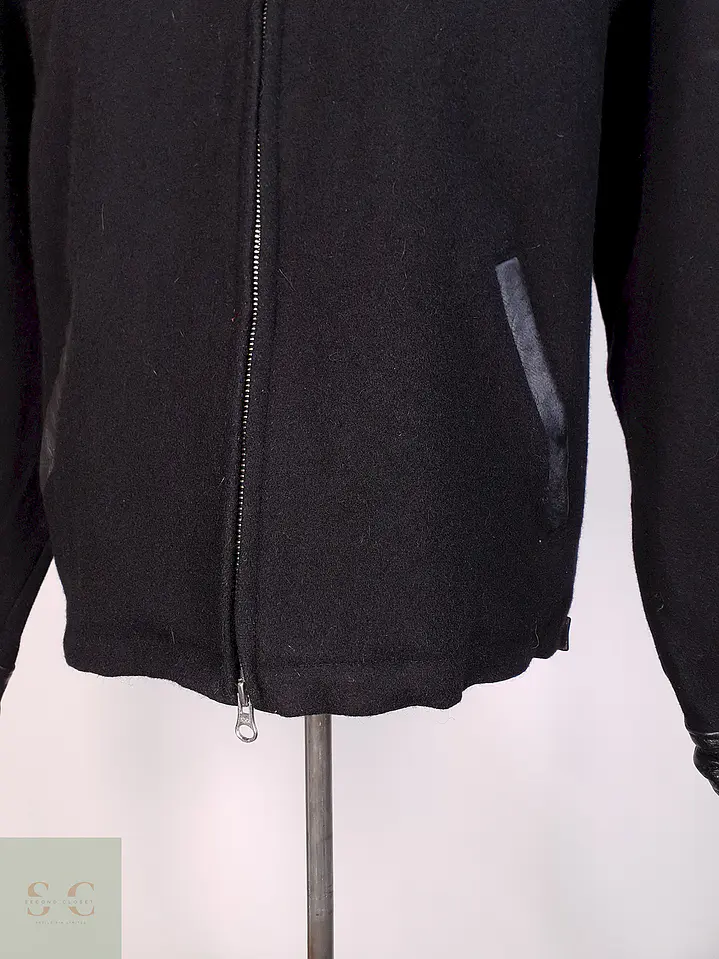 Chaqueta Negra Roots Made in Canadá 75% Lana Detalles Cuero Talla L 3