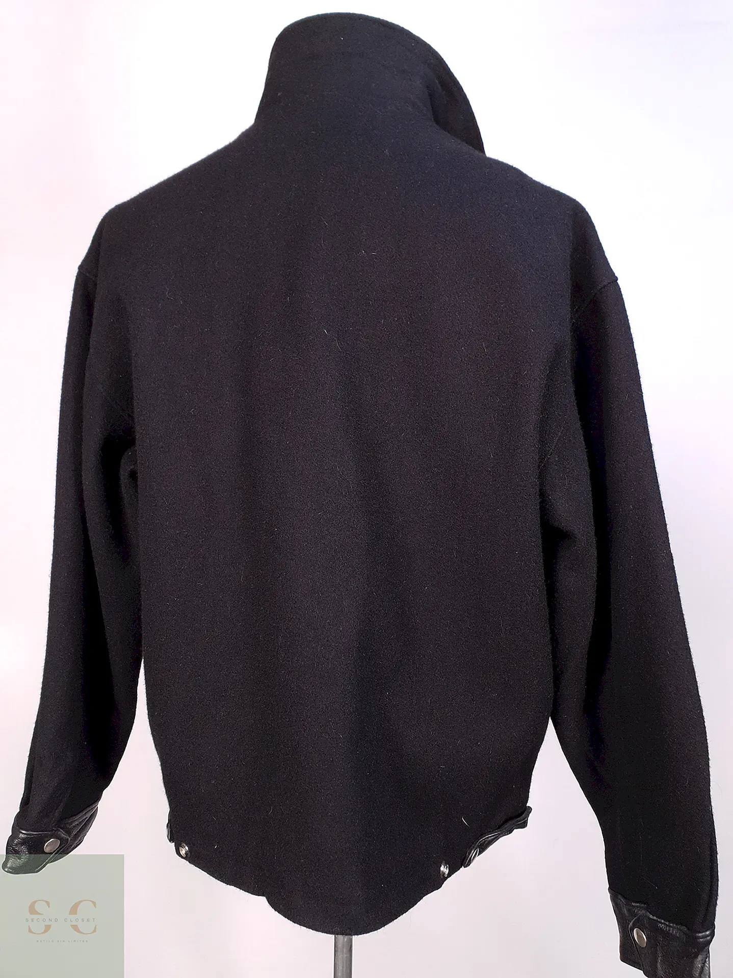 Chaqueta Negra Roots Made in Canadá 75% Lana Detalles Cuero Talla L 13