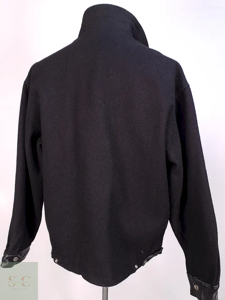 Chaqueta Negra Roots Made in Canadá 75% Lana Detalles Cuero Talla L 13