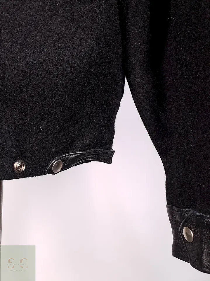 Chaqueta Negra Roots Made in Canadá 75% Lana Detalles Cuero Talla L 14
