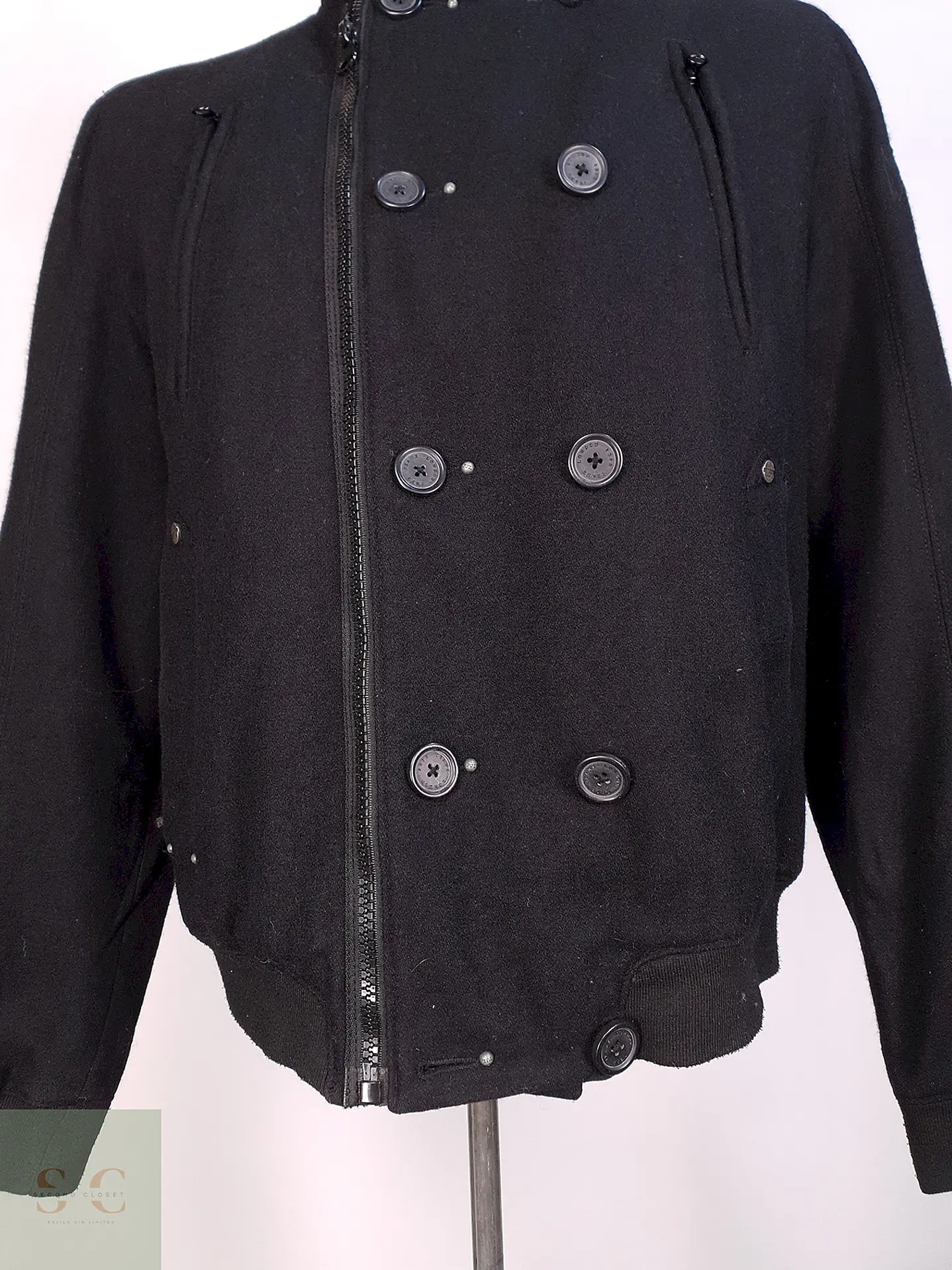 Chaqueta Abrigo Prime Denim Brand Negro 50% Lana Talla SM 3
