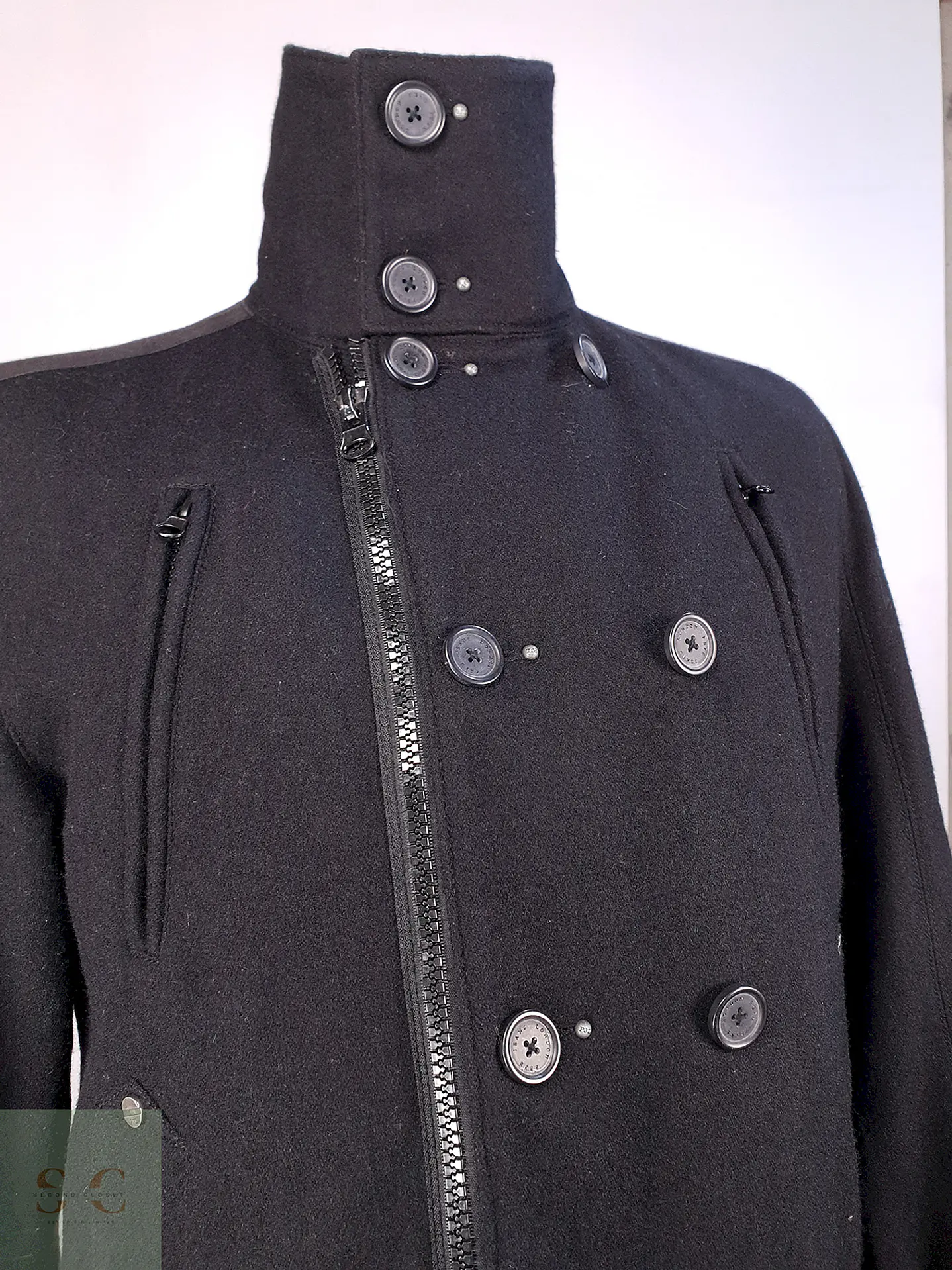 Chaqueta Abrigo Prime Denim Brand Negro 50% Lana Talla SM 5