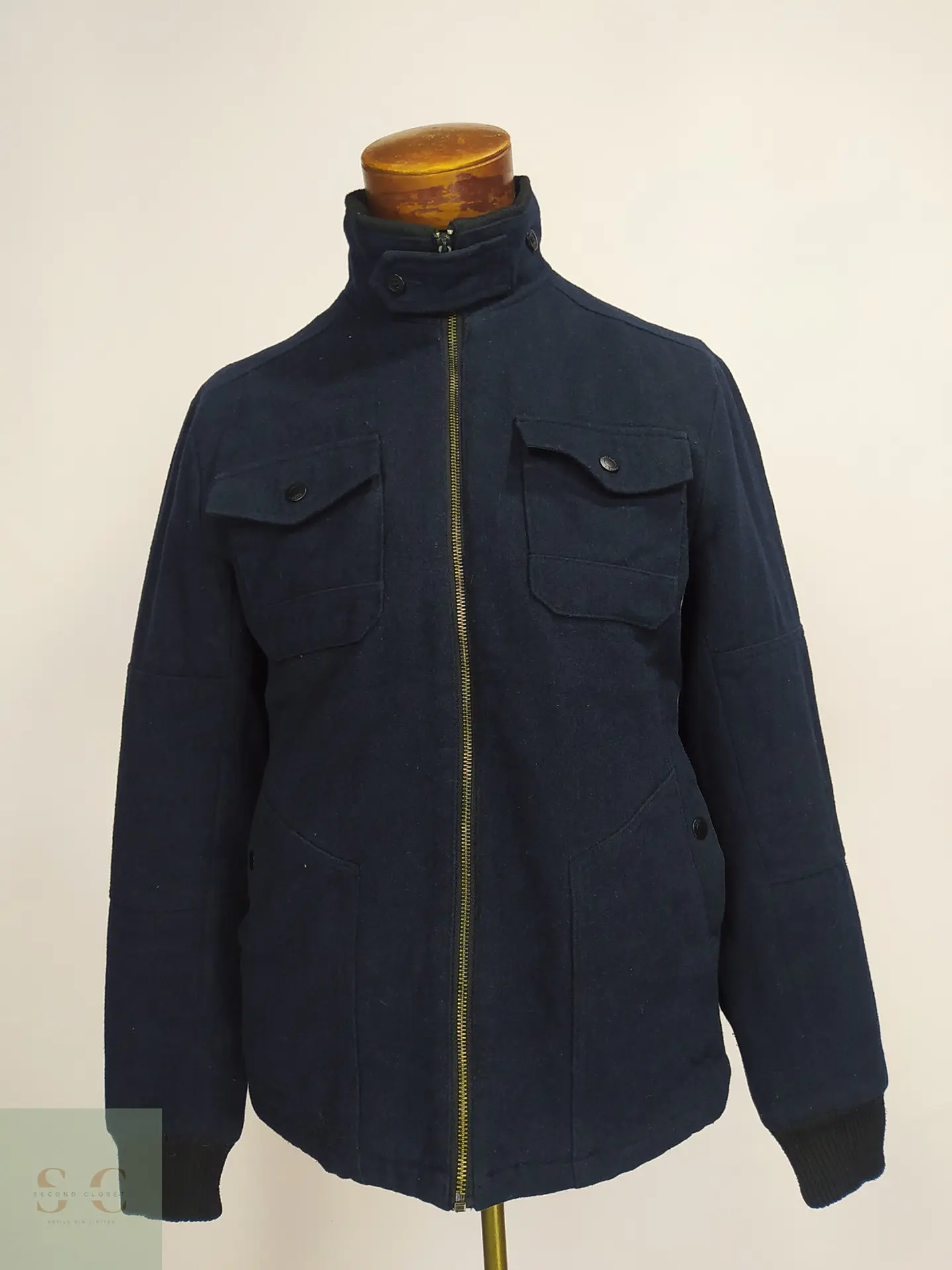 Chaqueta de Mezcla de Lana Azul Marino con Forro Acolchado Talla SM 1