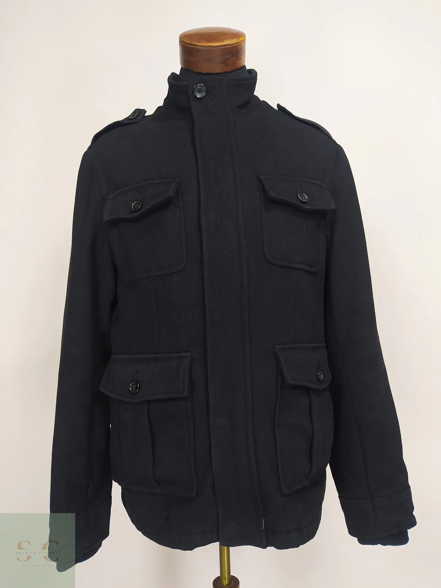 Chaqueta Utilitaria de Mezcla de Lana Negra con Forro Acolchado Merona Talla M 1