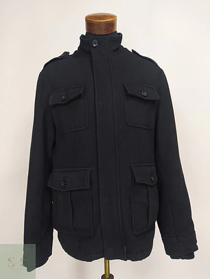 Chaqueta Utilitaria de Mezcla de Lana Negra con Forro Acolchado Merona Talla M