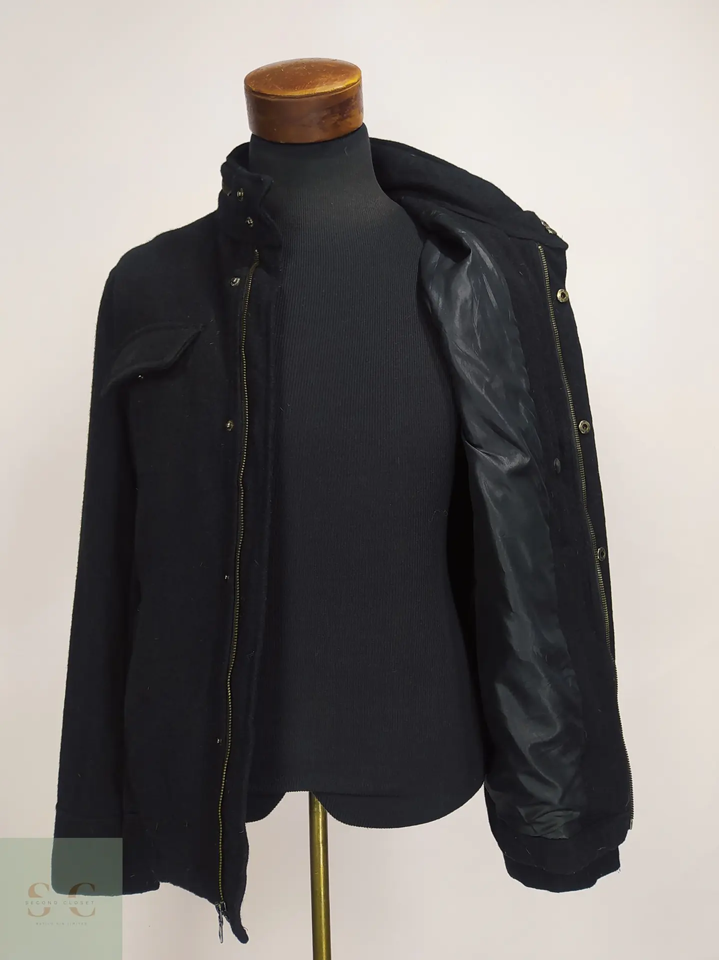 Chaqueta Estilo Field Jacket de Mezcla de Lana Negra Talla SM 3