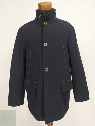 Abrigo Pierre Cardin París Negro con Pechera Acolchada Talla XL