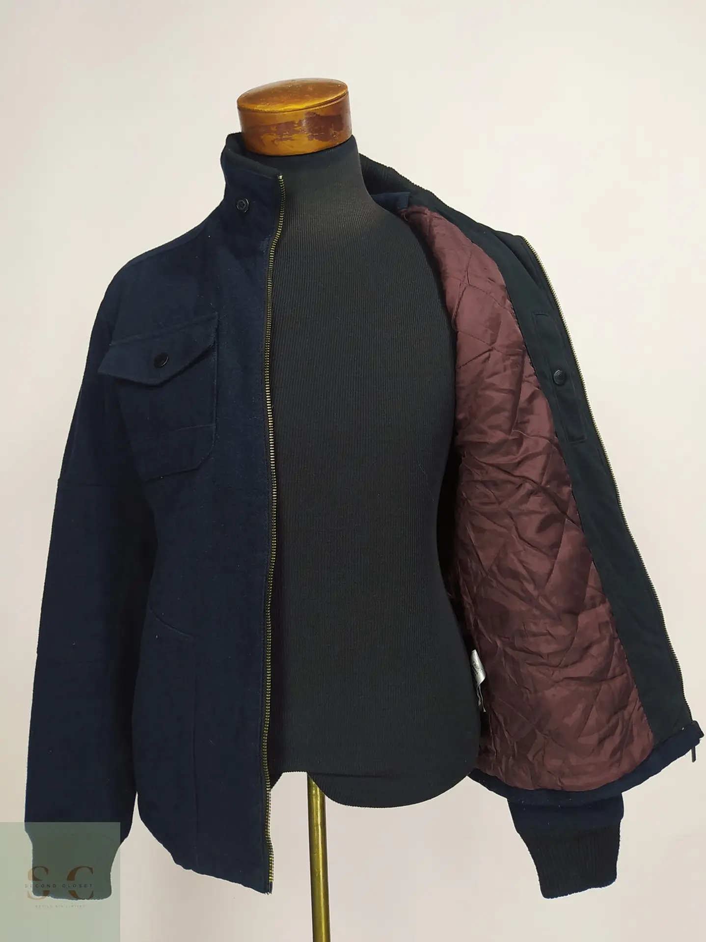 Chaqueta de Mezcla de Lana Azul Marino con Forro Acolchado Talla SM 5