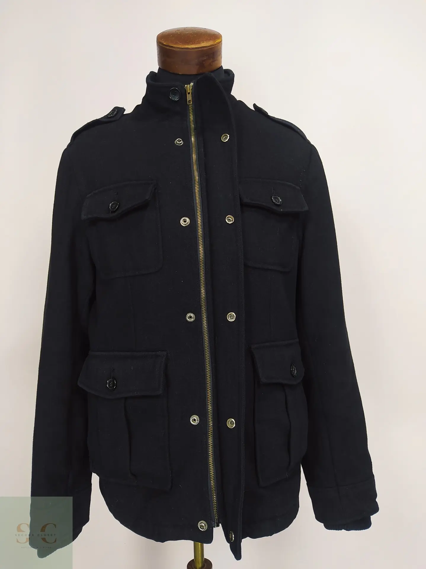 Chaqueta Utilitaria de Mezcla de Lana Negra con Forro Acolchado Merona Talla M 5
