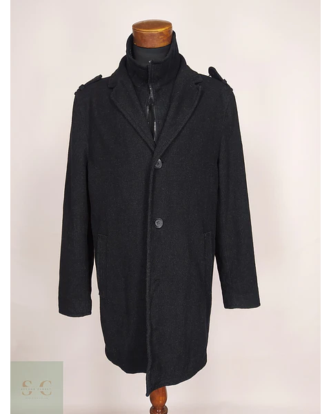 Abrigo de Mezcla de Lana Negro con Pechera Interna Angelo Litrico Talla L