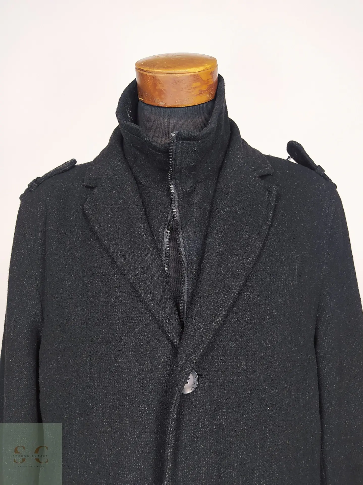 Abrigo de Mezcla de Lana Negro con Pechera Interna Angelo Litrico Talla L 4
