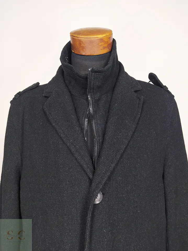 Abrigo de Mezcla de Lana Negro con Pechera Interna Angelo Litrico Talla L 4