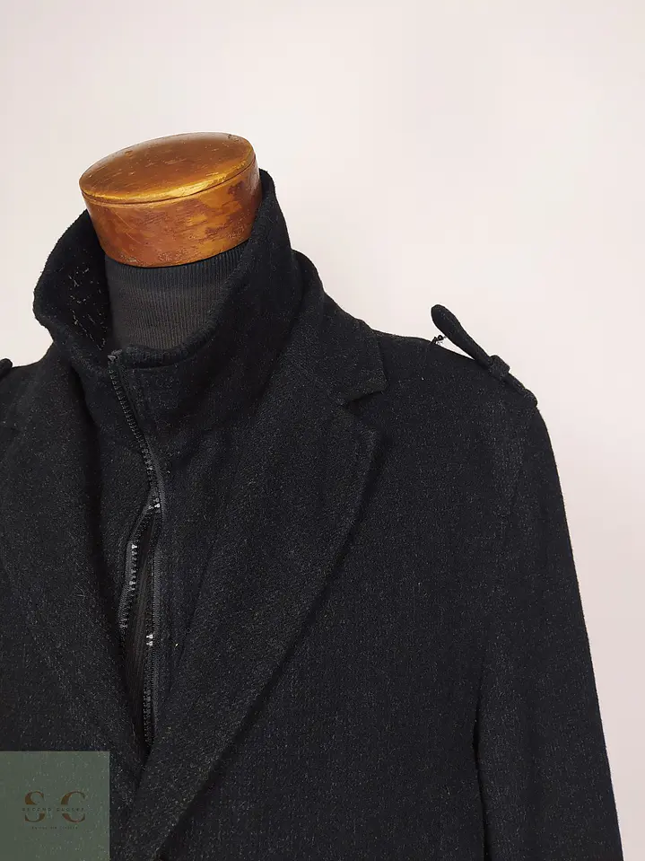 Abrigo de Mezcla de Lana Negro con Pechera Interna Angelo Litrico Talla L 5