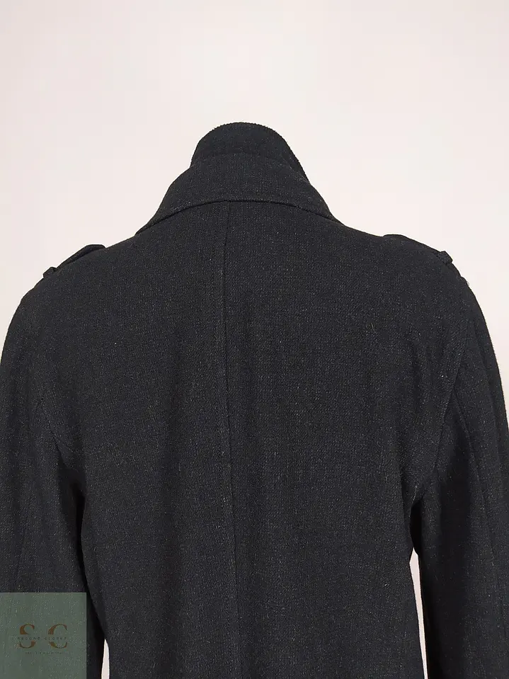 Abrigo de Mezcla de Lana Negro con Pechera Interna Angelo Litrico Talla L 11
