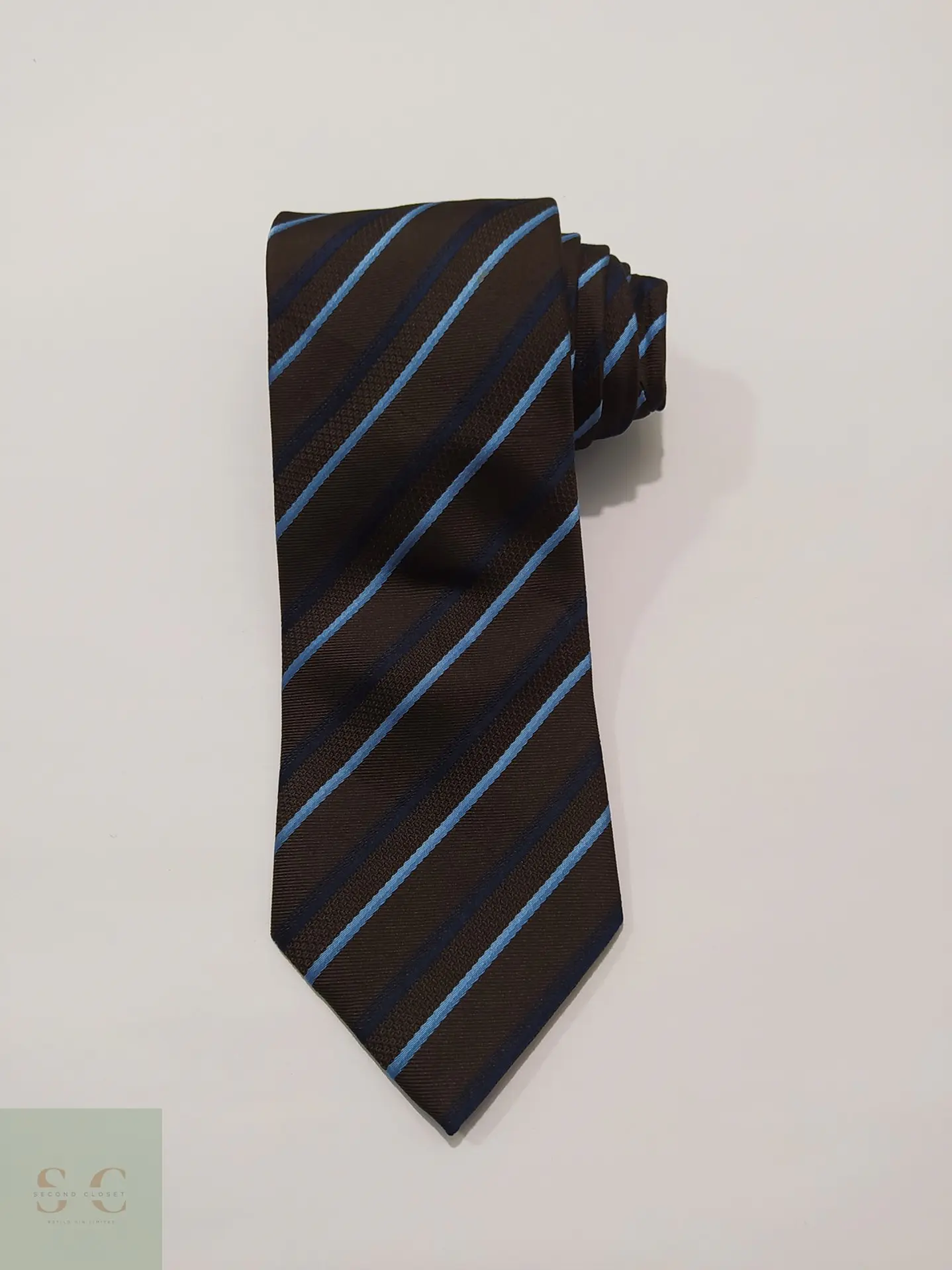 Corbata de Seda a Rayas Regimental Café y Azul C&A 2