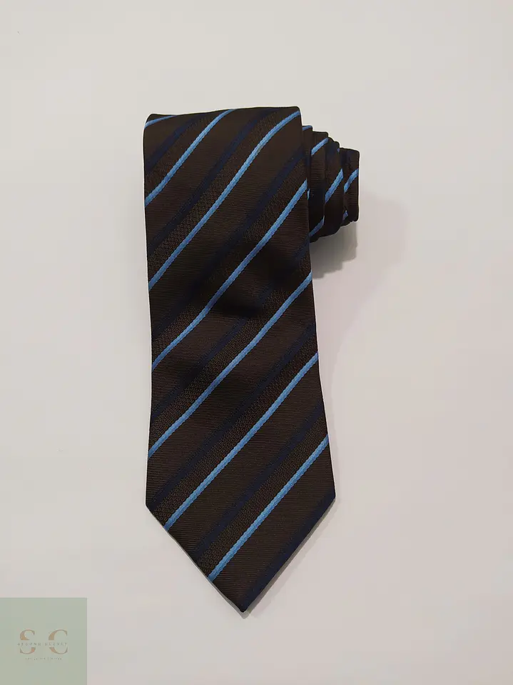 Corbata de Seda a Rayas Regimental Café y Azul C&A 2