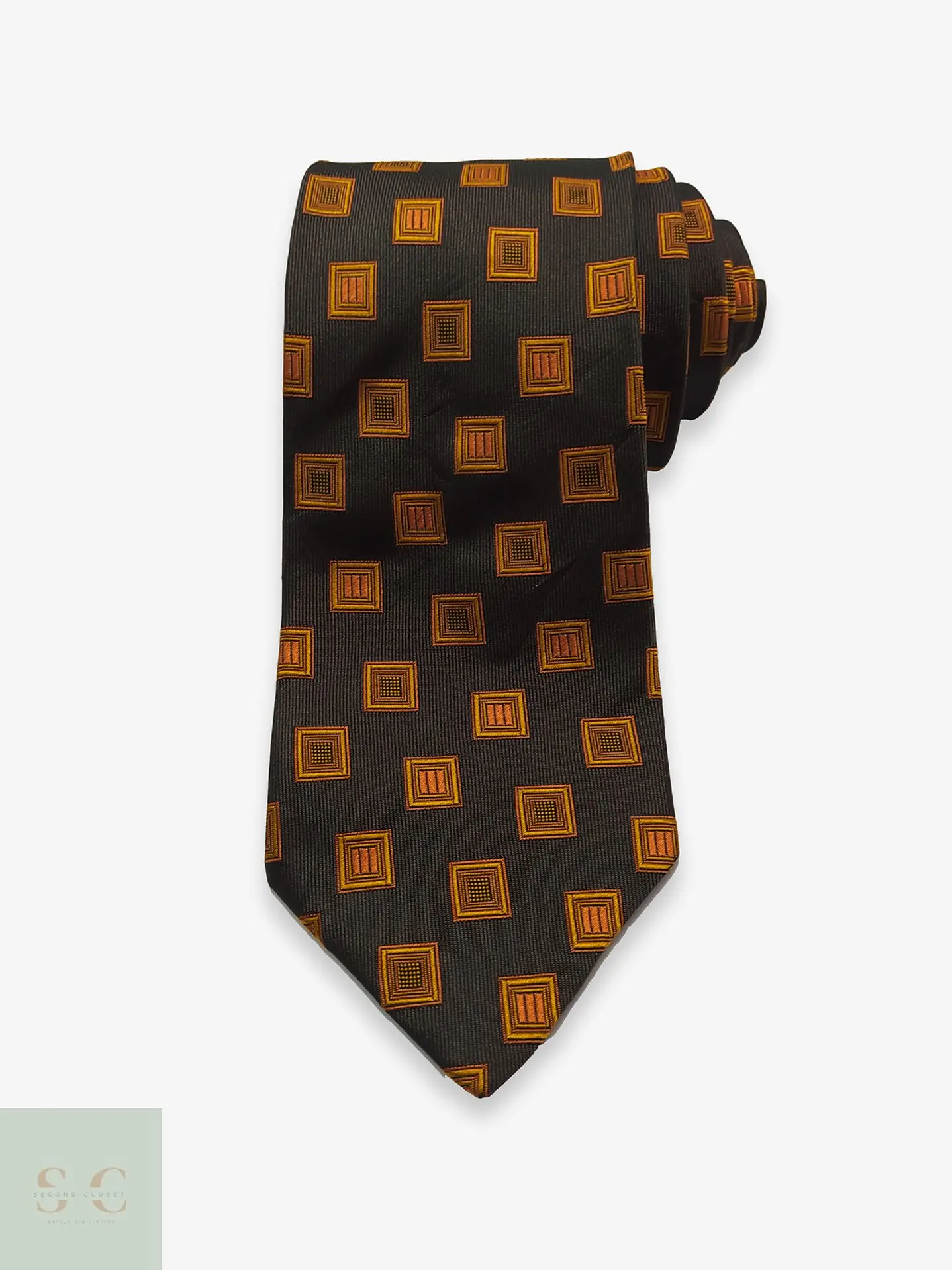 Corbata de Seda Monti con Patrón Geométrico de Cuadrados 1