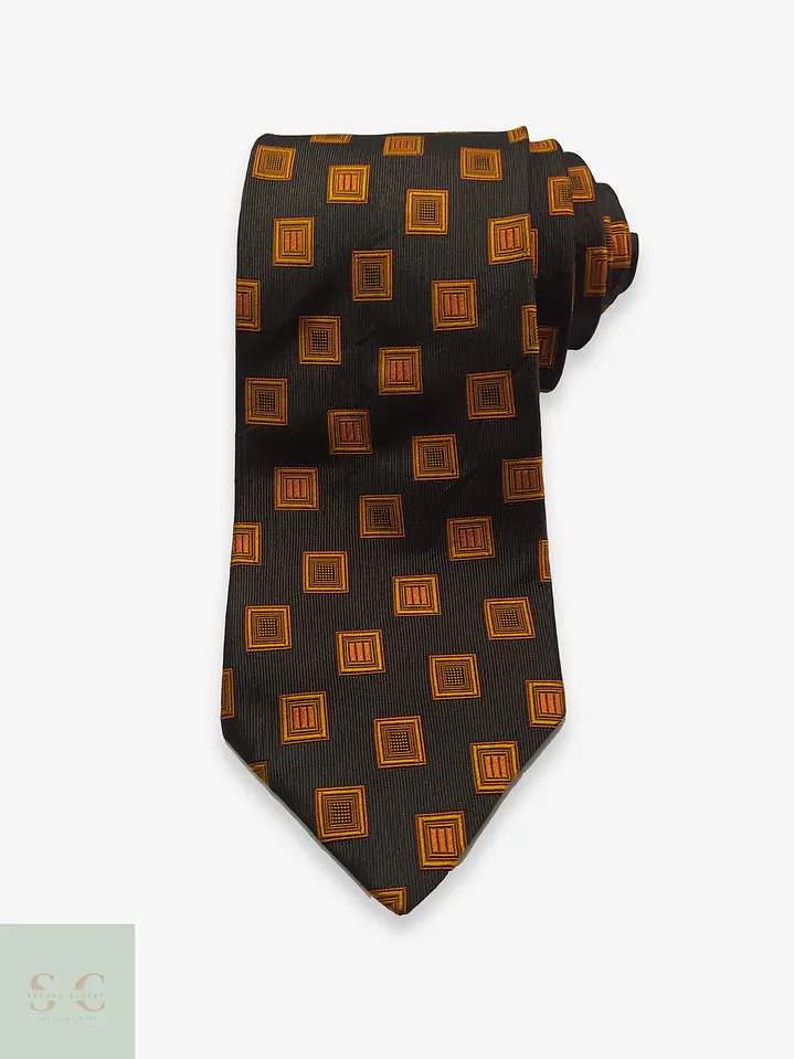 Corbata de Seda Monti con Patrón Geométrico de Cuadrados 1