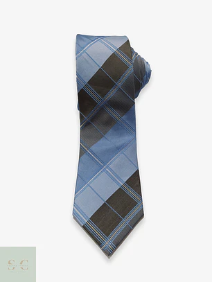 Corbata de Seda a Cuadros Plaid Celeste y Gris UNA Germany