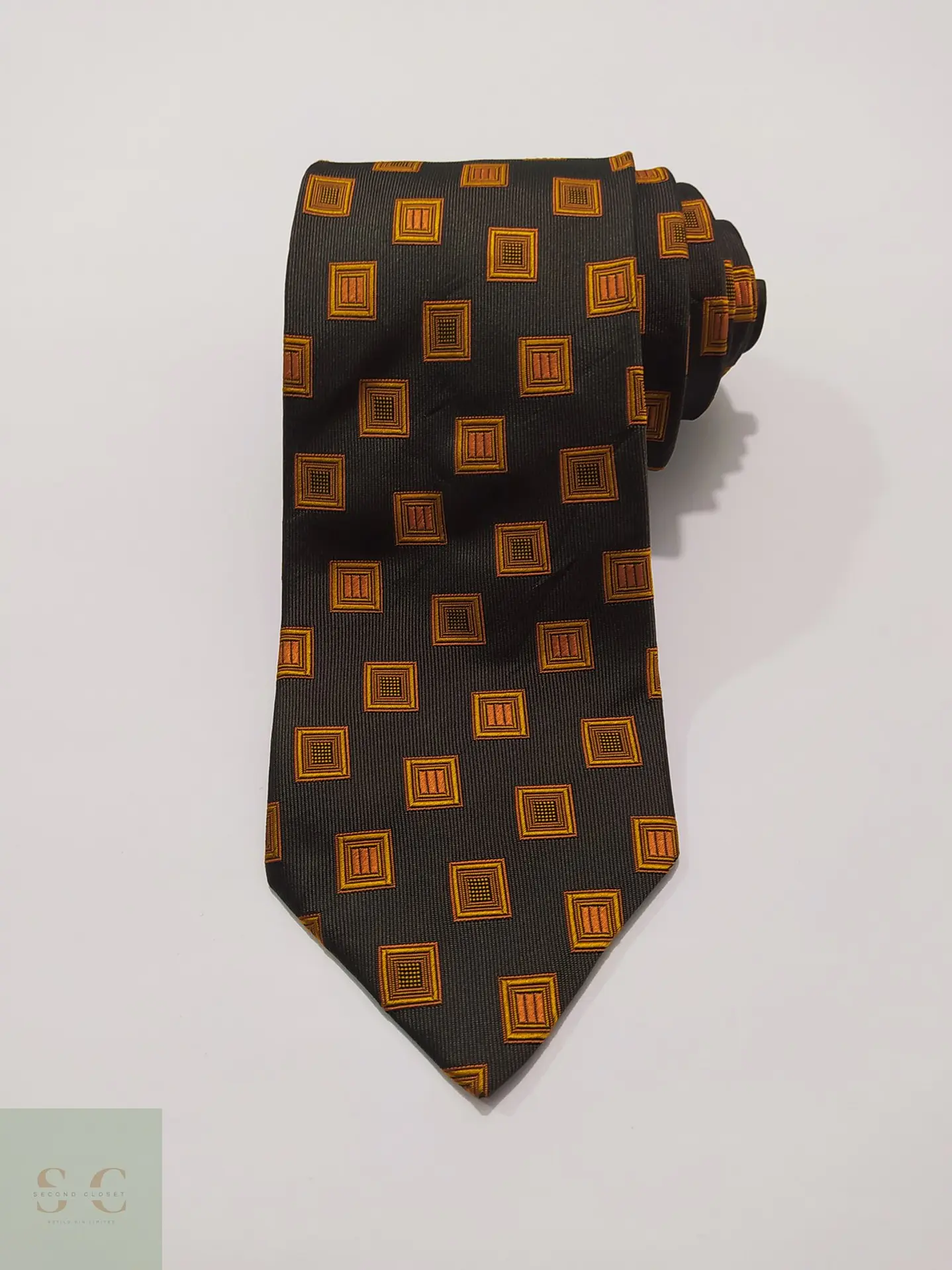 Corbata de Seda Monti con Patrón Geométrico de Cuadrados 2