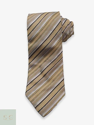 Corbata de Seda a Rayas Regimental Beige y Gris