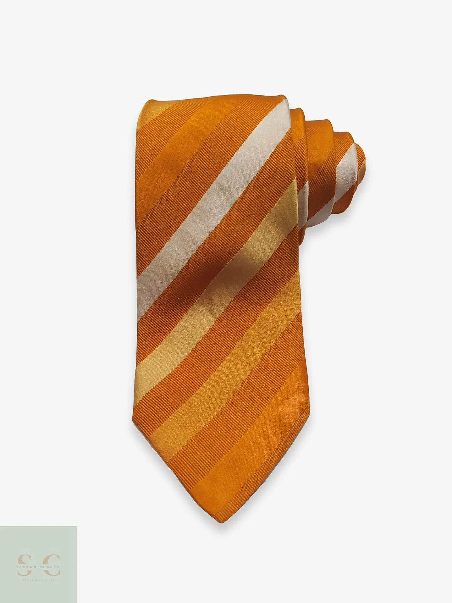 Corbata de Seda a Rayas Regimental Mostaza y Beige Marvelis 1