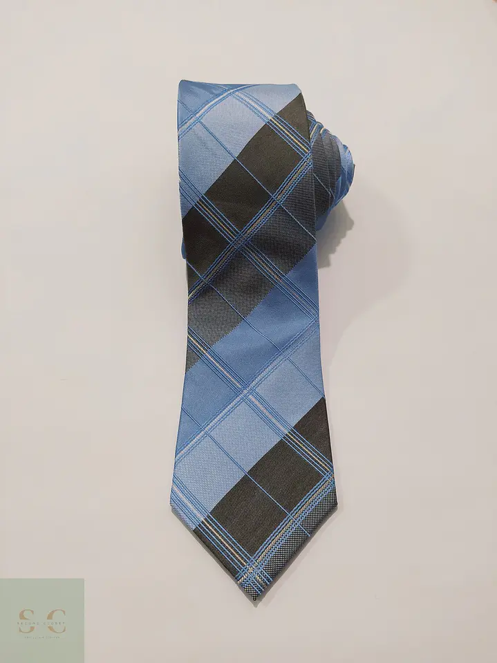 Corbata de Seda a Cuadros Plaid Celeste y Gris UNA Germany 2
