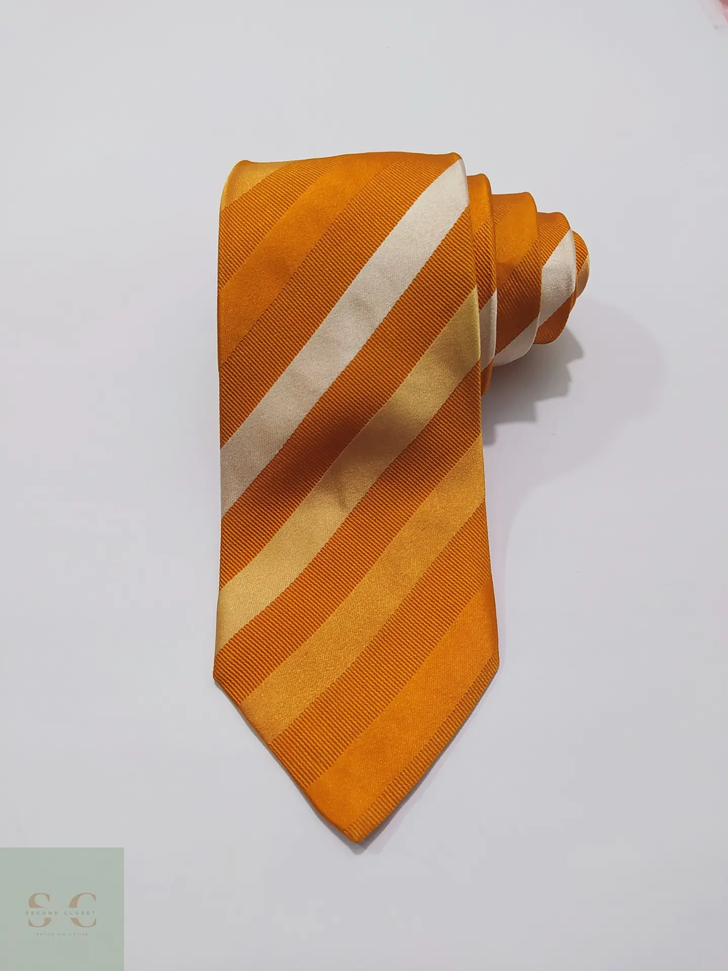 Corbata de Seda a Rayas Regimental Mostaza y Beige Marvelis 2