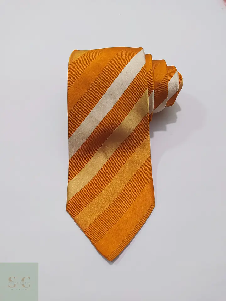 Corbata de Seda a Rayas Regimental Mostaza y Beige Marvelis 2