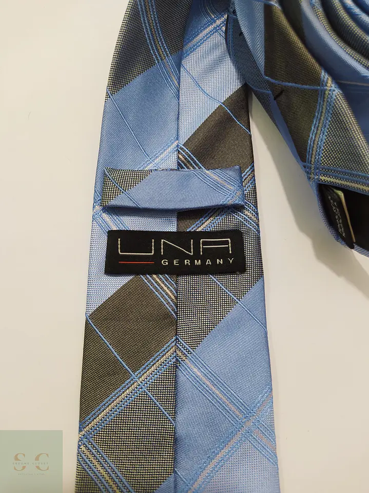 Corbata de Seda a Cuadros Plaid Celeste y Gris UNA Germany 3