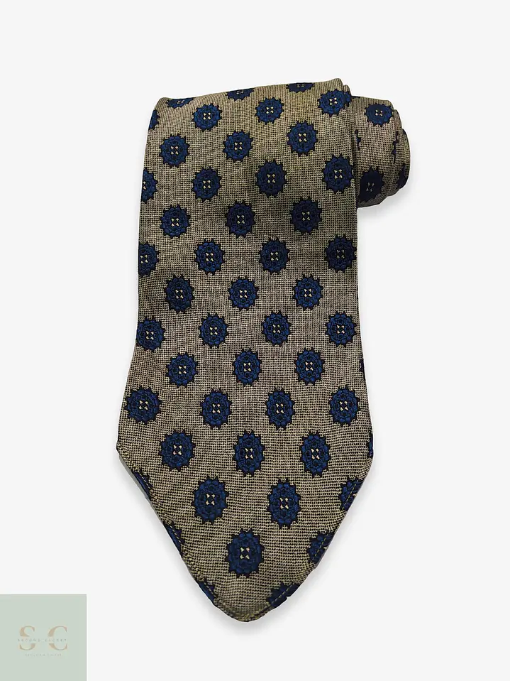 Corbata de Seda Jacquard Edsor Crown con Micropatrón Geométrico Azul 1