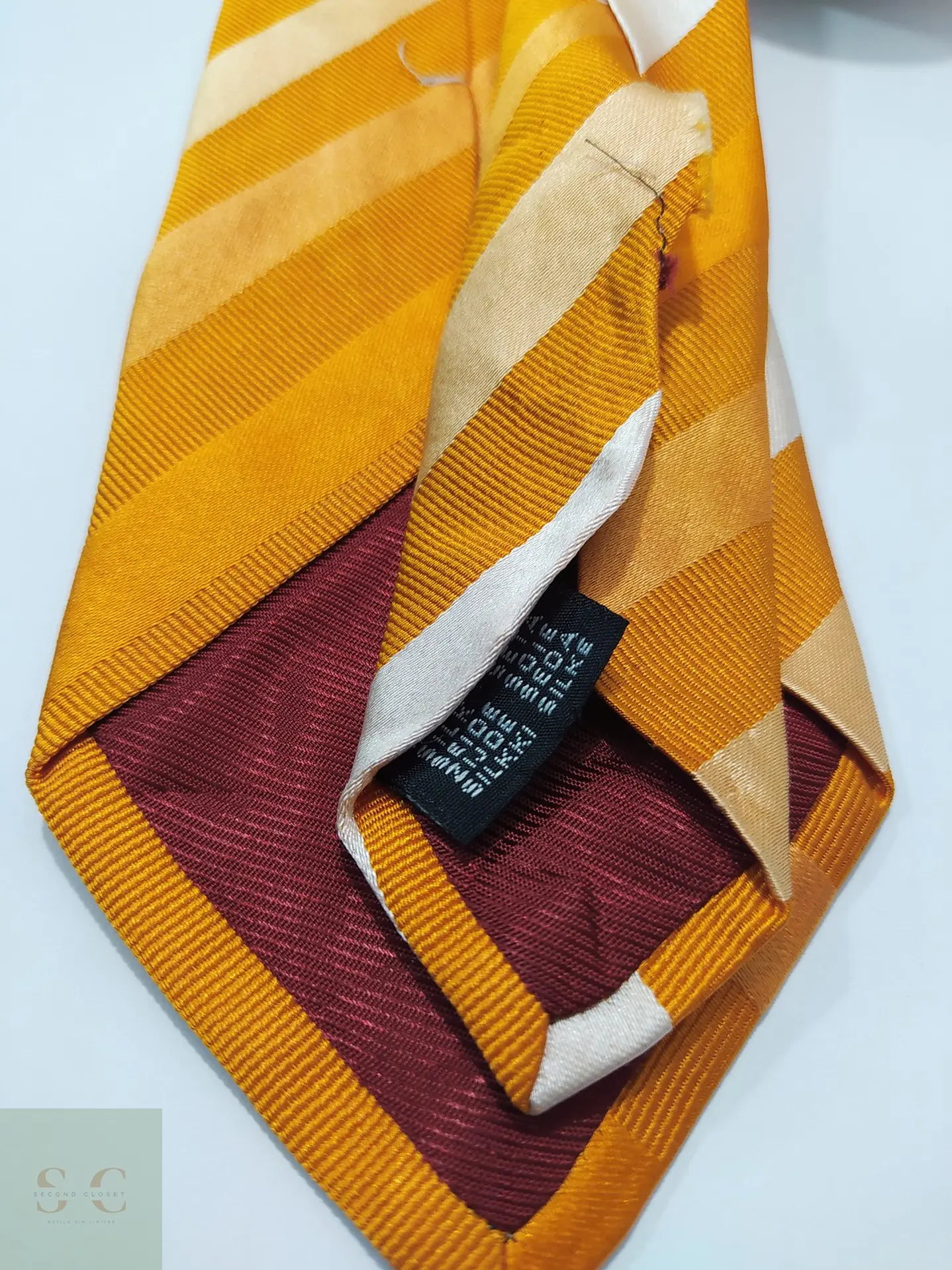 Corbata de Seda a Rayas Regimental Mostaza y Beige Marvelis 4