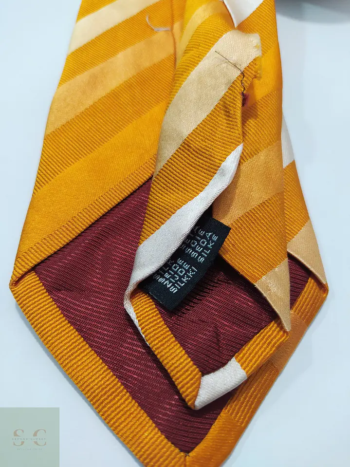 Corbata de Seda a Rayas Regimental Mostaza y Beige Marvelis 4