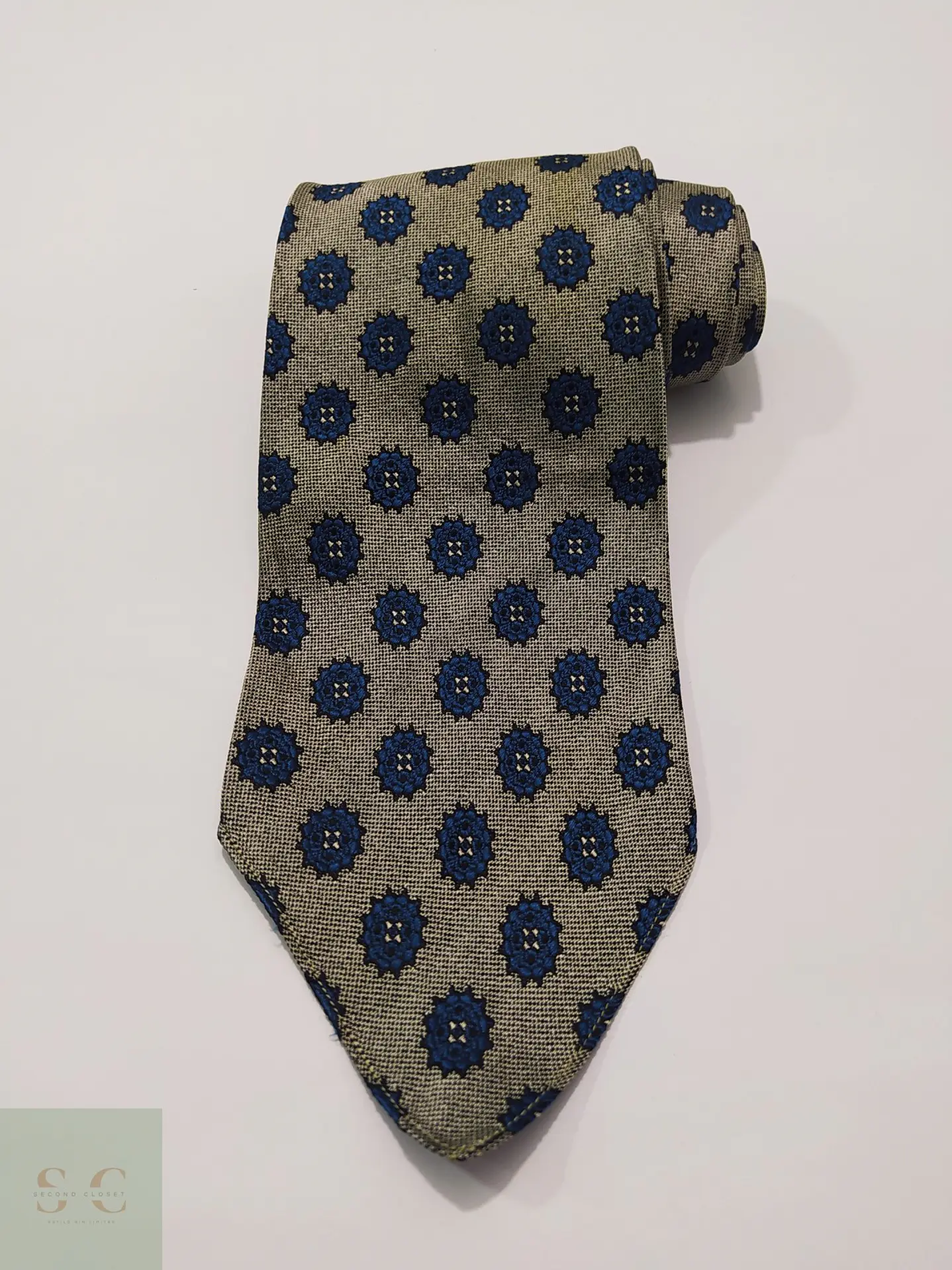 Corbata de Seda Jacquard Edsor Crown con Micropatrón Geométrico Azul 2