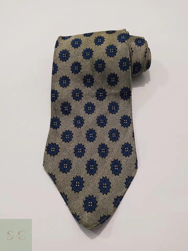 Corbata de Seda Jacquard Edsor Crown con Micropatrón Geométrico Azul 2