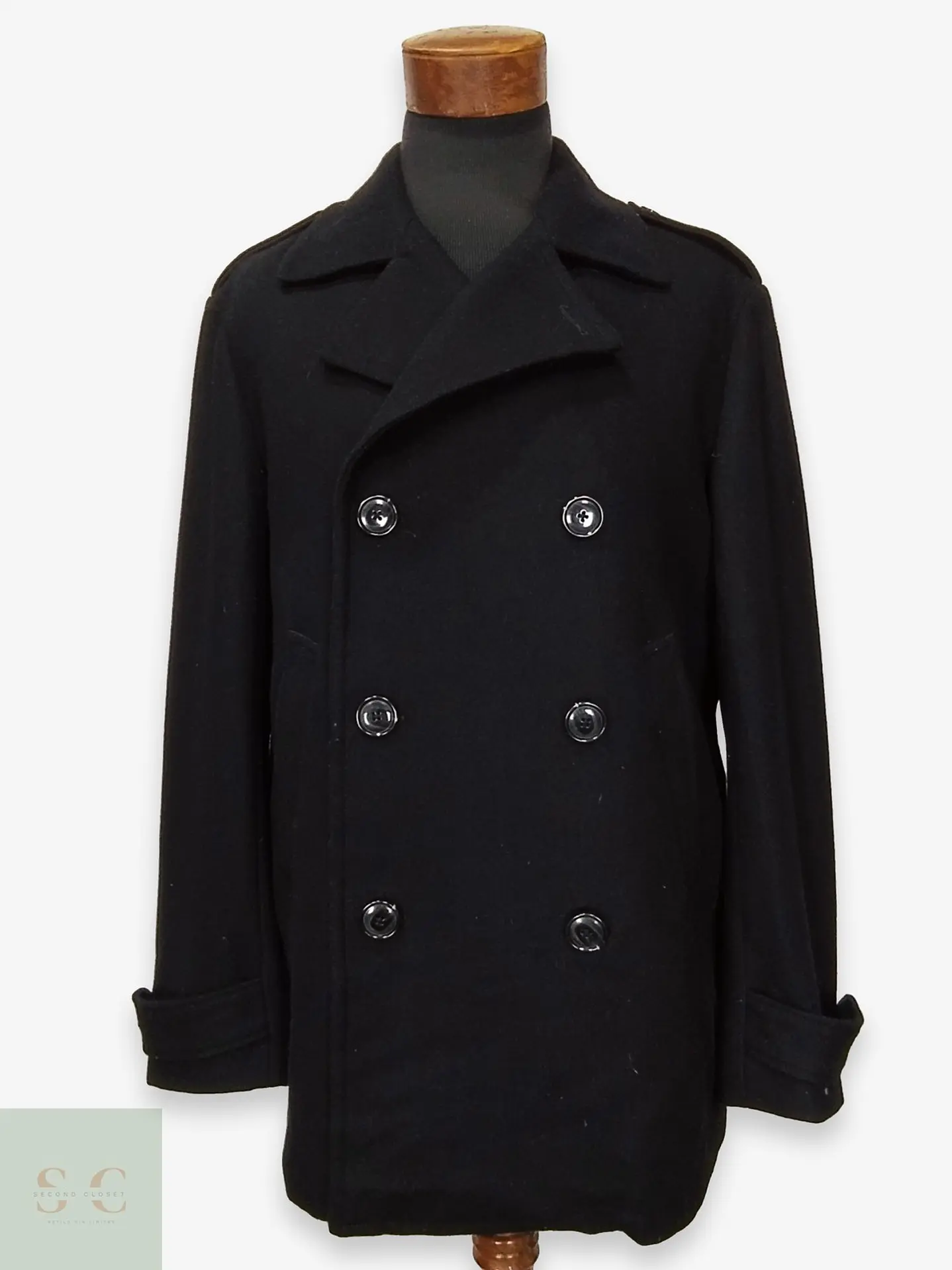 Abrigo Peacoat Cruzado de Mezcla de Lana Perry Ellis Talla 49 1
