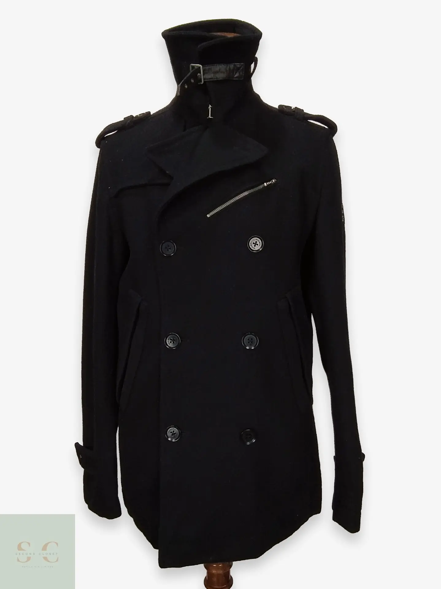 Abrigo Cruzado Peacoat Estilo Militar de Mezcla de Lana Diesel Talla L 1