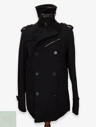Abrigo Cruzado Peacoat Estilo Militar de Mezcla de Lana Diesel Talla L