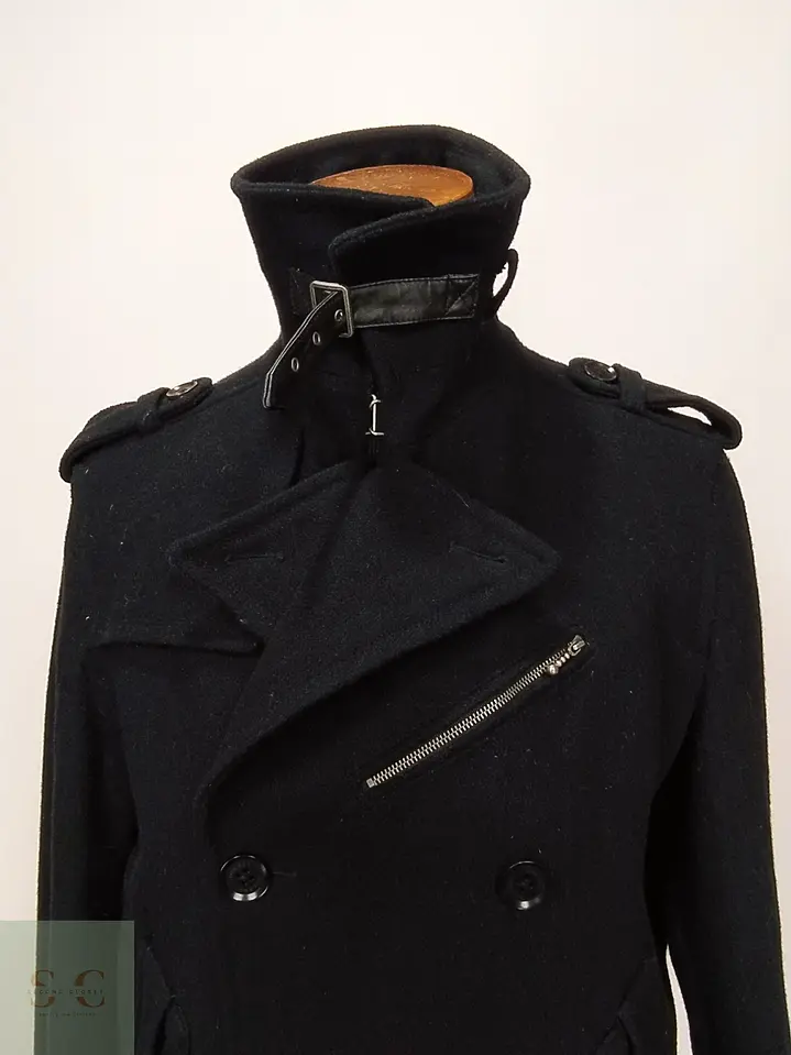 Abrigo Cruzado Peacoat Estilo Militar de Mezcla de Lana Diesel Talla L 3