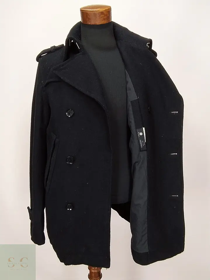 Abrigo Cruzado Peacoat Estilo Militar de Mezcla de Lana Diesel Talla L 5