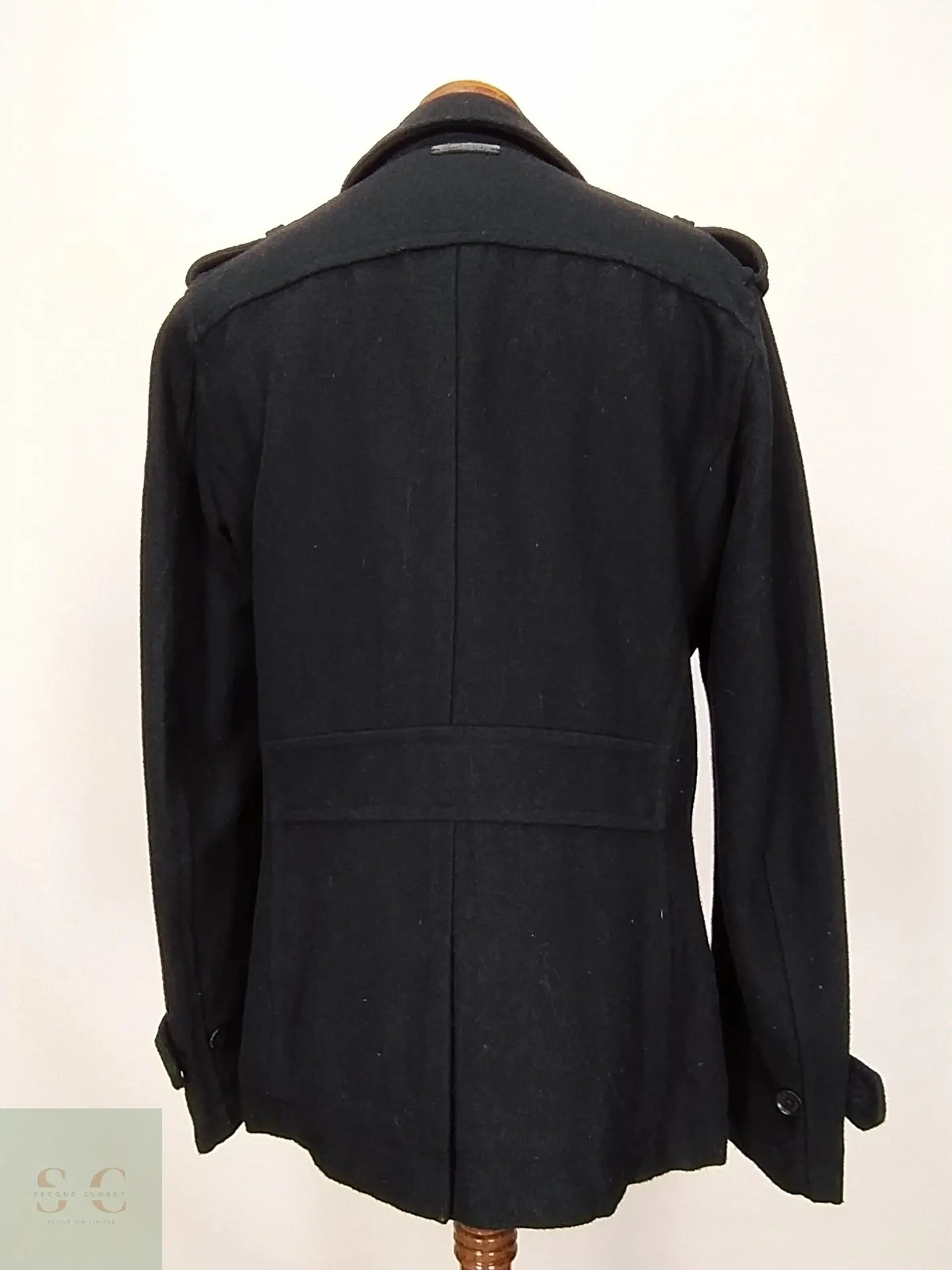 Abrigo Cruzado Peacoat Estilo Militar de Mezcla de Lana Diesel Talla L 9