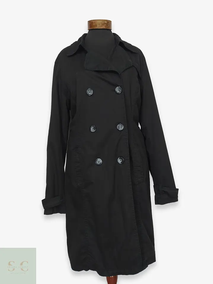 Trench Clásico Negro Doble Botonadura 1982 Talla L 1