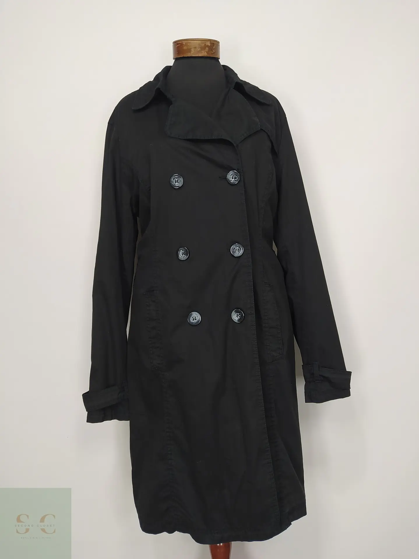 Trench Clásico Negro Doble Botonadura 1982 Talla L 2