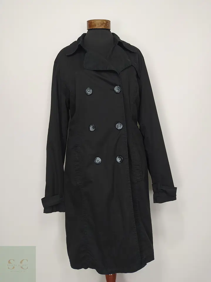 Trench Clásico Negro Doble Botonadura 1982 Talla L 2
