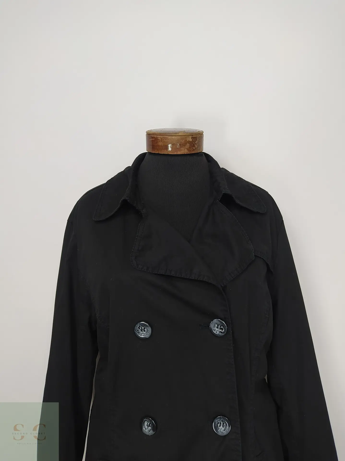 Trench Clásico Negro Doble Botonadura 1982 Talla L 3